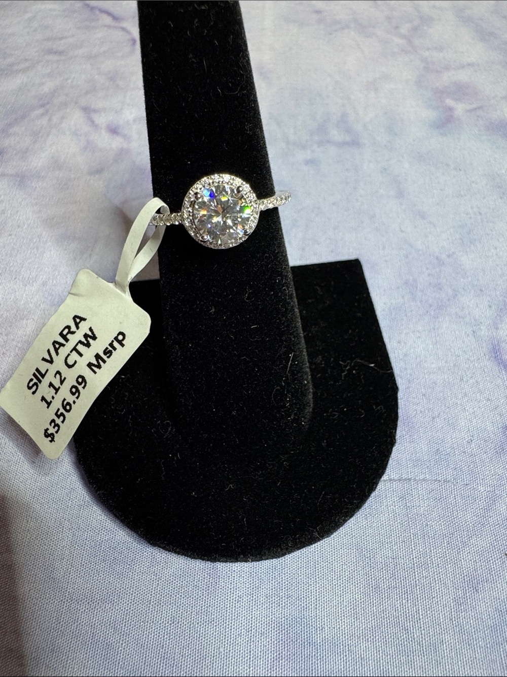 1.12 CTW Round Halo 925 Silver Ring